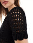 Mango crochet knitted t-shirt in black