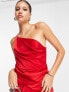 ASOS DESIGN satin one shoulder strappy red midi dress with slit