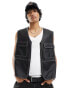 ASOS DESIGN faux leather gilet in black with contrast stitch