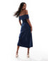 Vesper bardot sweetheart neck wrap midaxi dress in navy