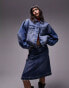 Topshop denim balloon sleeve jacket in mid blue