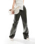 Mango drawstring soft leather look trousers in khaki