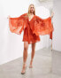 ASOS EDITION applique floral cape sleeve full skirt mini dress in rust