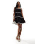 In The Style contrast trim tiered mini cami dress in black