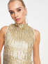 ASOS DESIGN high neck embellished midi dress in plisse sequin in gold