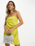 ASOS DESIGN satin bandeau mini dress with gathered waist detail in chartreuse