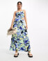 ASOS DESIGN asymetric strappy maxi dress with cut out side in blue floral print