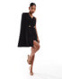 Lavish Alice one shoulder cape blazer dress in black