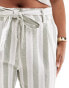 ONLY Curve linen mix culotte trousers with belt in cream and sage stripe