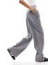 Stradivarius Tall tailored wide leg trouser with micro reversed waistband in grey