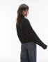 Topshop knitted high v-neck fluffy jumper in black