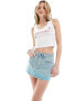 Ed Hardy micro denim mini skirt with blue embroidery and dragon bum