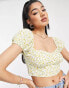 Stradivarius puff sleeve corset top in yellow floral print