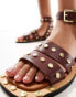 ASOS DESIGN Fiji leather studded flat sandals in burgundy