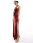 ASOS DESIGN satin drape asymmetric maxi dress in brown