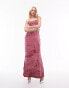 Topshop crushed velvet bias maxi slip in pink