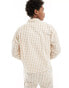 Native Youth cropped oversized fit textured check shirt in light beige