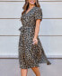 Women's Leopard Short Sleeve Button Up Midi Beach Dress