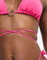 Monki co-ord triangle wrap around bikini top with ring detail in hot pink