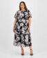 Plus Size Printed Puff-Sleeve Wrap Maxi Dress