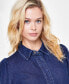 Women's Cotton Puffed-Shoulder Denim Shirt