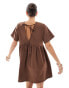 ASOS DESIGN poplin v waist smock dress in chocolate