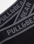 Pull&Bear 3 pack contrast grey waistband boxers in black