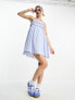 COLLUSION spaghetti strap volume mini dress in blue stripe