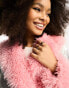 Annorlunda metallic faux shearling edged coat in silver and pink