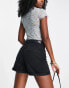 ONLY Vega low rise rolled hem denim mom shorts in black