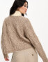 Vero Moda high neck spliced cable knit jumper in cream and brown