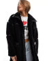 ONLY Petite longline faux shearling coat in black