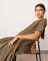 ASOS EDITION jersey contrast fabric tshirt dress with drop waist in olive green