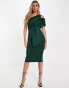 ASOS DESIGN peekaboo shoulder gathered midi pencil dress in forest green