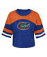 Big Girls Royal Distressed Florida Gators Sunday Friday Sleeve Stripe Jersey T-shirt