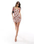 ASOS DESIGN cap sleeve sweetheart neck mini dress in pink rose ditsy floral