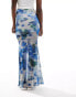 ASOS DESIGN ruffle maxi skirt with split front in blue blurred print