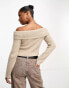 ASOS DESIGN Petite off shoulder jumper in chunky rib in oatmeal