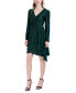 Women's Pleated Faux-Wrap Long-Sleeve Dress