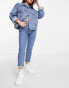 Bershka Petite comfort fit mom jean in mid blue