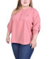 Plus Size 3/4 Tabbed Sleeve Y Neck Blouse