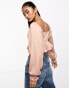 Miss Selfridge tie front satin tea blouse in blush