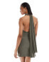 ASOS DESIGN Tall twist bust detail halter mini dress with tie back neck in khaki