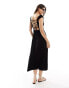 Stradivarius rustic dress with slit and tie up detail in black