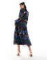 Hope & Ivy high neck tiered maxi dress with tie waist in navy floral