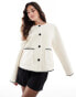 Vila contrast stich short teddy jacket in cream