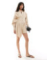 ASOS DESIGN nipped in waist playsuit with blouson shirt in oatmeal