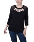 Petite 3/4 Sleeve Top with Neckline Cutouts and Stones