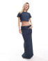 Something New Denim textured crop top co-ord in indigo blue wash