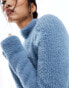 ASOS DESIGN fitted jumper with grown on neck in fluffy yarn in blue